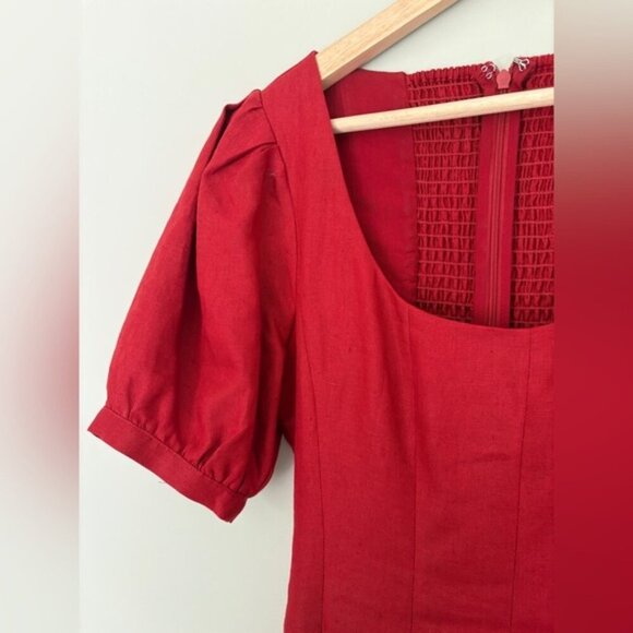 NEW Reformation Coucou Midi Linen Dress Sundried Tomato Red | US 2 UK 6 - Picture 12 of 15